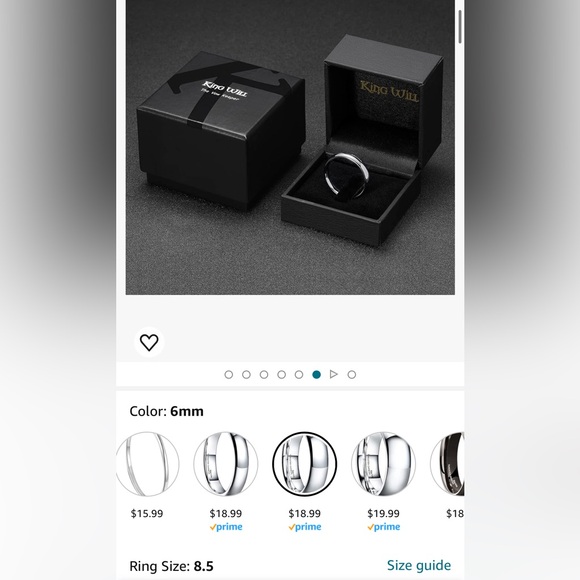 M9. King Will Men's 6mm High Polished Domed Tungsten Carbide Ring Silver Black - Picture 7 of 9